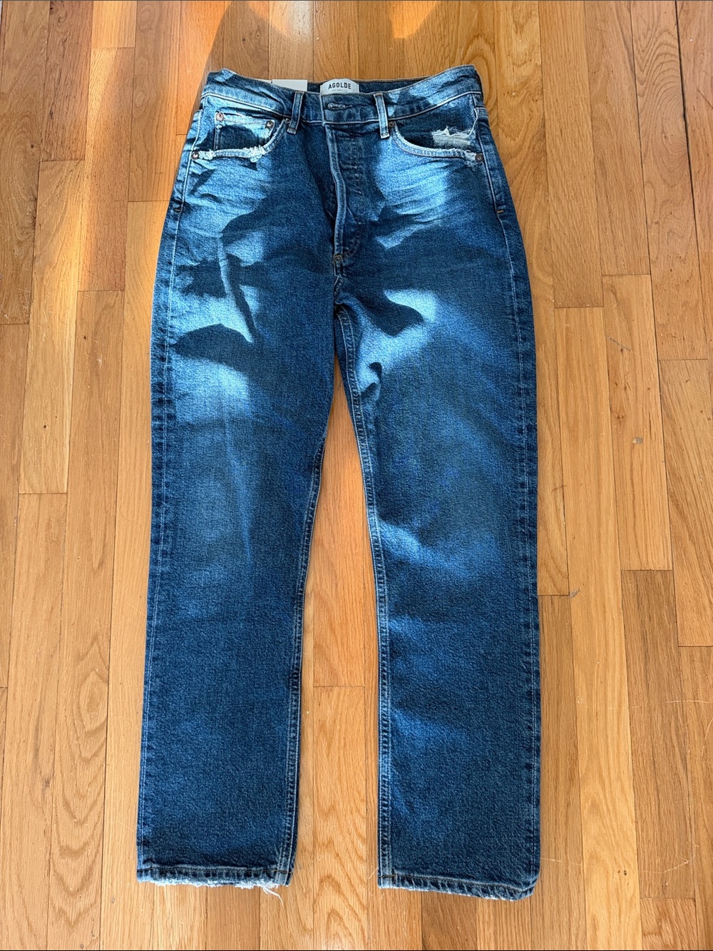 NEW AGOLDE Straight Leg Jeans in Medium Blue Wash
